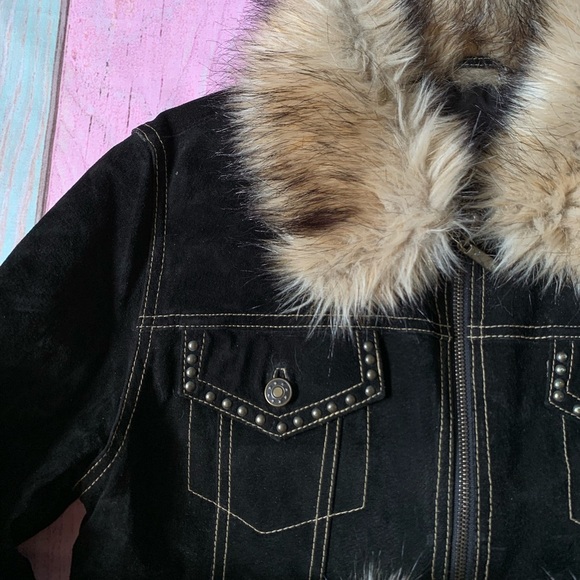 Giacca Black Jacket with Cream Faux Fur Trim - Picture 5 of 9